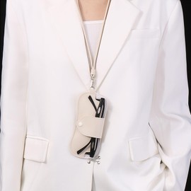 Xylionme Soft Leather Sunglasses case, Sunglass Holder with Lanyard, Eyeglasses case, Portable Sunglasses Bag, Slim Glasses Pouch for Travel (White)