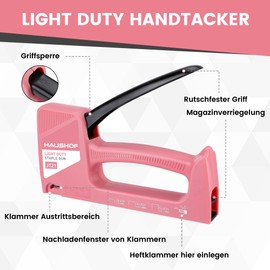 HAUSHOF HAUSHOF Handtacker Tackerpistole Pink, Polsterung Heftpistole Holztacker fr Klammern Typ 53, mit 800 Klammern 8mm und Klammerentferner fr Holz, Stoff, M?bel