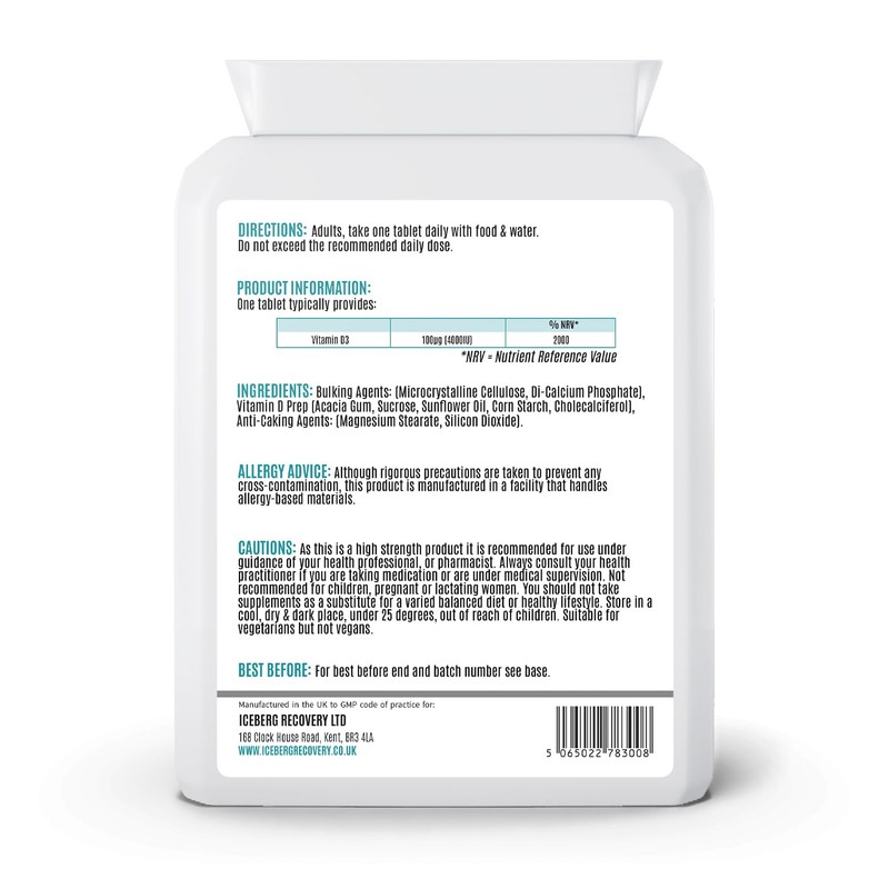 Vitamin D 4000IU 365 Vegetarian Tablets | High Strength Cholecalciferol