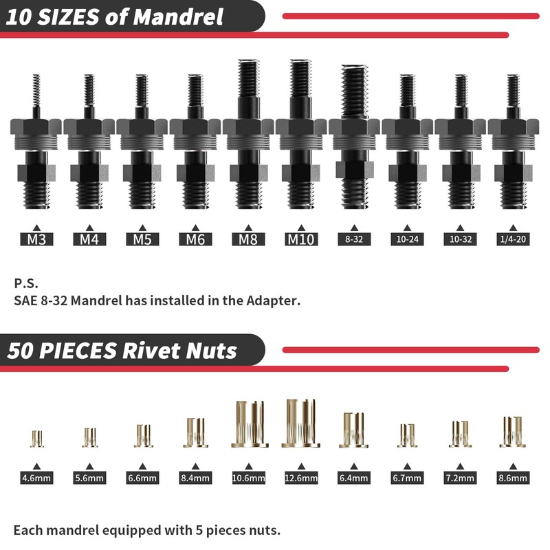 Beaspire Cordless Drill Electric Rivet Nut Drill Adapter Kit, Rivet