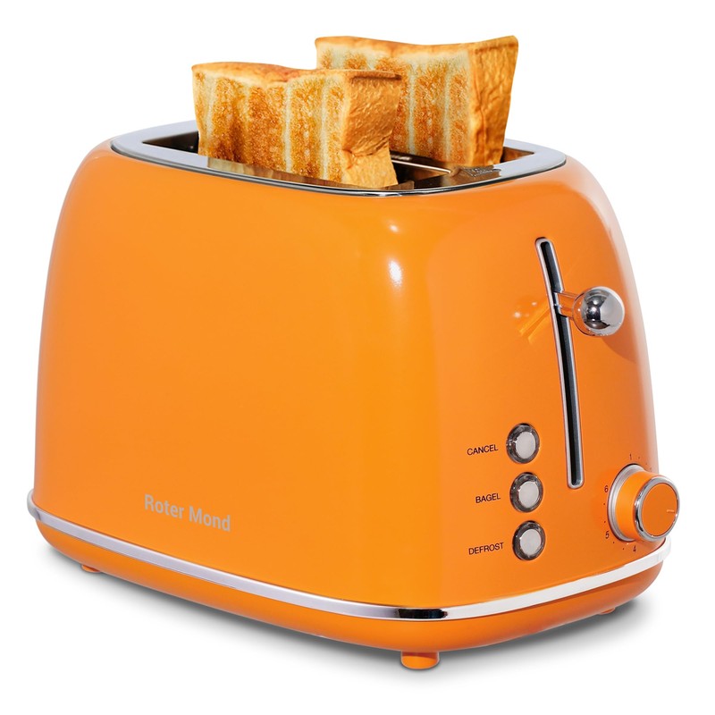 Roter Mond 2 Slice Toaster Retro Stainless Steel with Bagel,