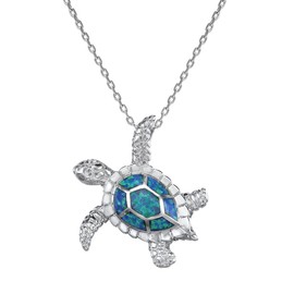 VIKI LYNN 925 Sterling Silver Opal Necklace Sea Turtles Synthetic Opal Jewellery for Women