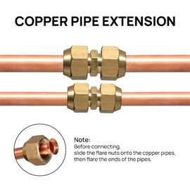 TURBRO Copper Pipe Joint Connectors for Air Conditioner Tube Extension, Brass Tube Coupler Fittings for 3/4 and 3/8 Inches Diameter Copper Lines, 2 Pieces
