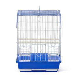 Prevue Pet Products Flat Top Economy Parakeet and Small Bird Cage with White Wire, Blue Plastic Base with Removable Tray