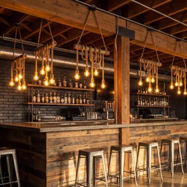 WALMHEIM 5-Light Farmhouse Chandelier Dining Room Light Fixture, Natural Bamboo & Hemp Rope Pendant Lights Kitchen Island, Boho Rustic Hanging Pendant Lighting for Bar Cafe Bedroom Living Room Decor