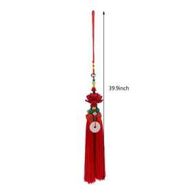 FengshuiGe Lotus Flower Charm Tassel Car Hanging Decoration for Car Decoration Wall Hanging Decor/Wealth/Prosperity/Success (Red)