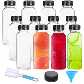 LOVLLE 16 Oz Plastic Bottles with Caps 12Pcs Juice Bottles Clear Reusable Containers Black Lid Plastic Smoothie Bottles Ideal for Juice Milk Homemade Beverages