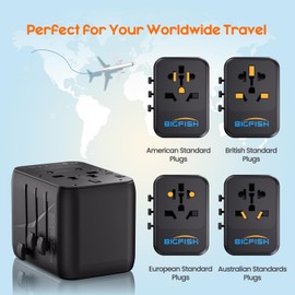BigFish Bigfish Universal Travel Adapter with USB C PD 35W Fast Charging, Worldwide Travel Plug Adapter with 2 USB A and 3 USB C, Dual 10A Fuses All In One International Travel Adapter - EU UK US AUS Plugs