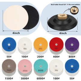 HO-ARYZ 4 Inch Diamond Polishing Pads 13PCS Wet/Dry Polish Pad Kit for Drill Grinder Polisher 50-6000 Grit Pads for Granite Marble Concrete Stone Countertop Quartz Polishing