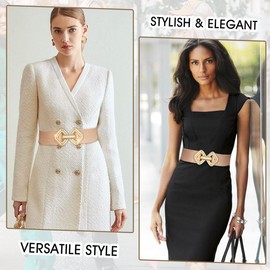 MESU Women Wide Stretchy Belts Waist Elastic Waistband for Dresses Pink Band Gold Buckle 80CM