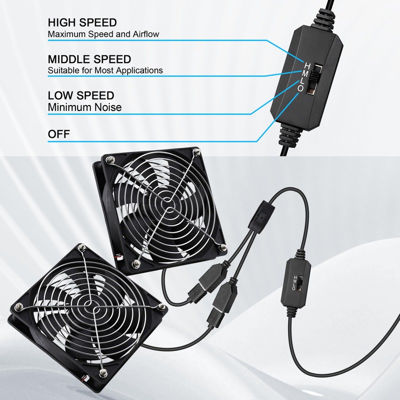 GDSTIME Dual Speed Control USB Fan 120mm, 2 Pack 120x120x25mm