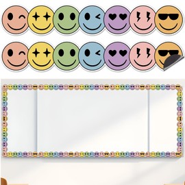 30 Pcs Boho Smile Face Magnetic Bulletin Board Borders 34.5 Ft Reusable Classroom Whiteboard Borders Precut Strips Happy Face Die Cut Trim Border for Classroom Office & Activity Room Accessories