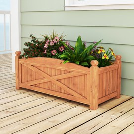 CHEFJOY Raised Garden Bed Set of 2, 36" L x 16W x 15H Wooden Garden Bed Outdoor w/Placed Drainage Holes & Removable Base Panels, Rectangular Planter Box for Vegetables Flower Herb Fruit