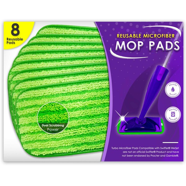 Reusable Floor Mop Pads - 8 Pack Swiffer Wet Jet Compatible Refills - Machine Washable, 12-inch Microfiber Mop Swiffer Wet Pads - Eco-Friendly Household Cleaning Supplies