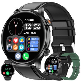 Smartwatch Herren mit Telefonfunktion, 1,39” Touchscreen IP68 Wasserdicht Sportuhr Aktivitätstracker mit Blutdruckmessung SpO2 123 Sportmodi Uhr kompatibel mit iOS Android, 3 Uhrenarmbänder (Schwarz)