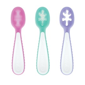 Nuby Baby's First Spoons Set - (3-Pack) Feeding Utensils for Babies - 6+ Months - Pink/Aqua/Purple