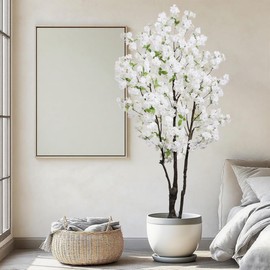 Faux Cherry Blossom Tree White Artificial Flower Tree Indoor Cherry Blossom Tree 6 FT for Room Decor