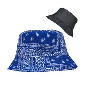 BLUBLU Double-Side-Wear Bucket Hat for Women Men Unisex Reversible Outdoor Sun Cap Packable Fisherman Hat Headwear - Paisley Blue