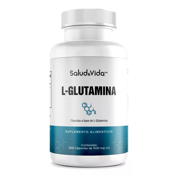 Salud&Vida MX L-Glutamina - Aminoácido 475 mg por porción (1 al Día) | 200 Cápsulas | S&V | Sin Gluten y Sin OMG