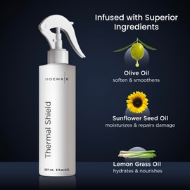 MOEHAIR Professional Grade Heat Protection Spray for Color-Treated and Natural Hair, Thermal Protection for Hair, Tames Flyaways, Reduces Frizz, Adds Shine, Split End Treatment, 8 Fl Oz