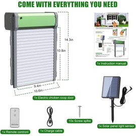 Automatic Chicken Coop Door Solar Powered-with APP Timer, Light Sensor Chicken Coop Doors, Anti-Pinch Type Aluminum Chicken Door with Remote Control