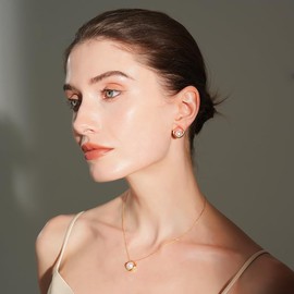 IDOKAWA 7-8MM Freshwater Pearl Pendant 17 Inches Sterling Silver 18K Plated Gold Necklace for Women-Square