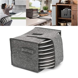 Caravan Plate Holder Camping Dinnerware Storage Felt Bag with Handles Hard Platter Containers Case 8 Plates for Protecting Motorhome Cupboard Kitchen Cookware