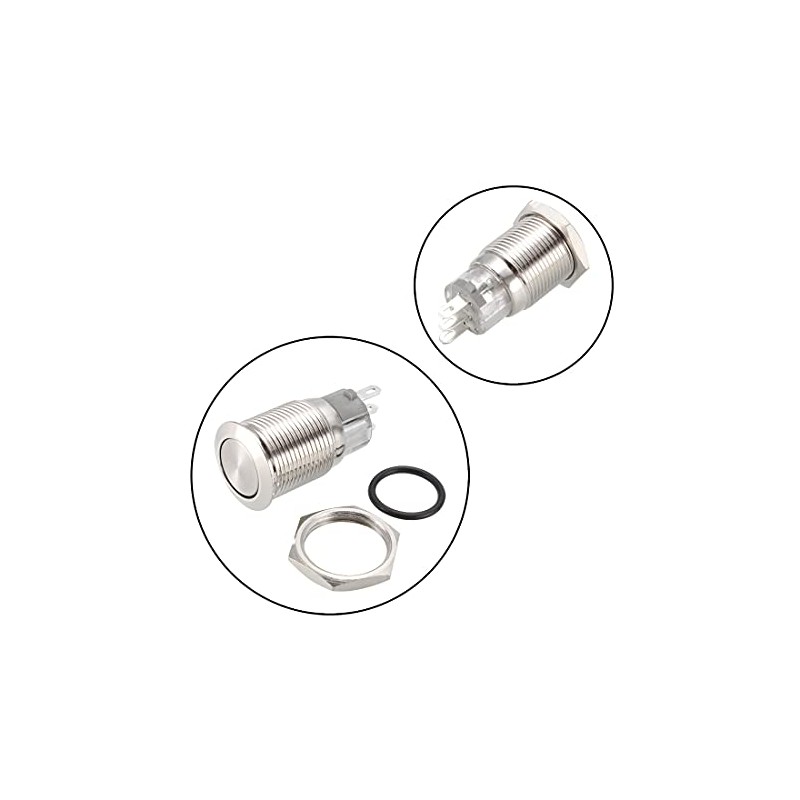 sourcing map Momentary Metal Push Button Switch Flat Head 16mm