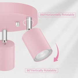 Bricosmocon 3 Light Track Lighting Fixtures Ceiling, Pink Round Directional Spotlight Fixtures, GU10 Flush Mount Ceiling Fixture, Adjustable Modern LED Track Light for Girl's Room, Bulb Not Included