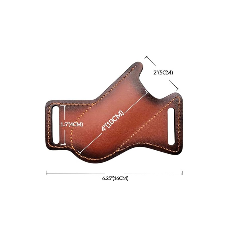 Leather Folding Knife Sheath for Belt, Horizontal Carry Brown Knife