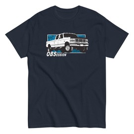 OBS T-Shirt with 90s Crew Cab F250 F350 Truck Tee Shirt Based on Diesel Or Gas Pickup Navy