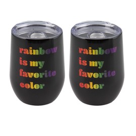 Cambridge EPRD40CB2DS 12 Oz My Favorite Rainbow Wine Tumblers, Black, Set of 2