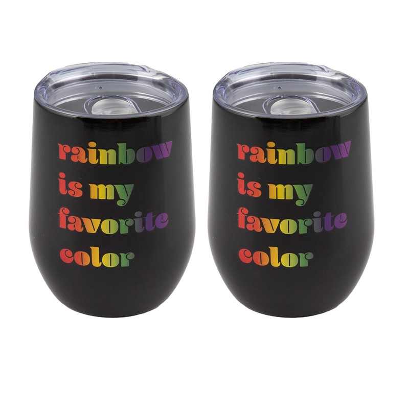 Cambridge EPRD40CB2DS 12 Oz My Favorite Rainbow Wine Tumblers, Black,