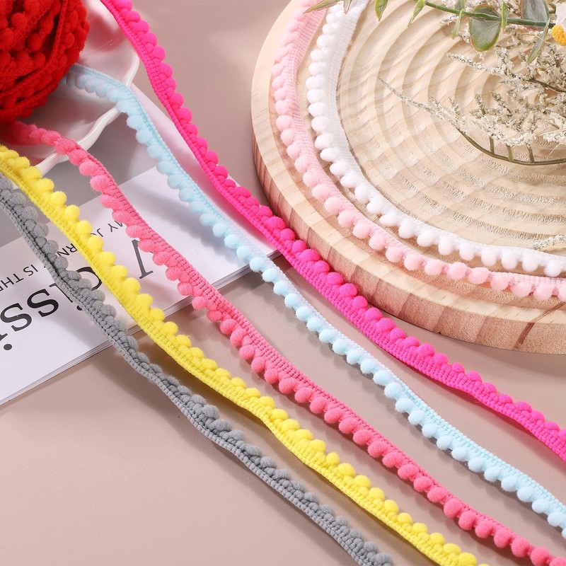 sourcing map 8.5 Yards Pom Pom Trim Ribbon, 0.5" Wide