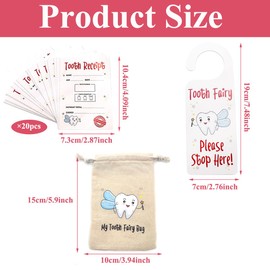 Tooth Fairy Bag Set with 20 A7 Size Tooth Fairy Certificate Cards and 1 x Door Hanger The Tooth Fairy Gift