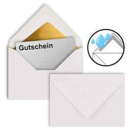 50 envelopes in white with gold lining, DIN C7 8.1 x 11.4 cm, wet glue, 120 g/m�, ideal envelopes for vouchers, gifts