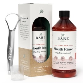 Bare Botanics Oil Pulling for Teeth & Gums (Cinnamon) 16 oz - All Natural Mouth Rinse for Whitening & Fresher Breath - Daily Oral Health Alcohol & Flouride Free - Made in USA Vegan Cruelty Free