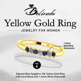 Belinda Jewelz - Anillo de oro amarillo de 10 quilates con diamante natural brillante de 0,08 quilates, banda blanca de 1,6 mm, diamantes de 0,057 quilates, engaste de punta redonda en regalo para