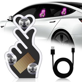 KaiDengZhe Finger Heart Car Window Light, Solar-Powered Wireless LED Heart Shape Neon Light Switchable Modes Solar Heart LED Ambient Light for Romantic Car, Outdoor Decor, Couple (Pink 1pcs)