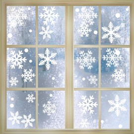 Tuopuda 270 pcs White Snowflakes Window Clings Decal Stickers Christmas Winter Wonderland Decorations Ornaments Party Supplies-Original Reusable Double-Side Static PVC Stickers(15 Sheets)