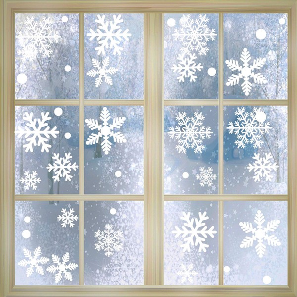Tuopuda 270 pcs White Snowflakes Window Clings Decal Stickers Christmas