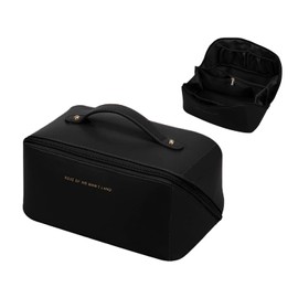 2025 Upgraded Travel Toiletry Bag Women's Large Capacity Cosmetic Bag Wash Bag Travel Toiletry Bags with Dividers and Handle for Women, Waterproof Leather Organiser, black, Multifunctional toiletry