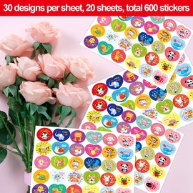 600 Valentines Sticker for Kids Heart Animal Sticker for Valentine’s Day Party Gift Decoration