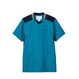 Fork 7044SC Zip Scrub, Men's, Knit, Sweat Absorbent, Quick Drying, Breathable, Easy Care, Turquoise × dark navy