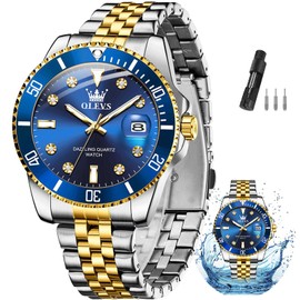 OLEVS Watch Men,Blue Gold Watch Mens,Gold and Blue Watches for Men,Watches for Men Blue Face,Men Watches with Date,Mens Dress Watches,Waterproof Men Watches,Big Face Watch Man,Relojes para Hombres