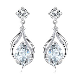 Silver Dangle Drop Earrings for Women, Cubic Zirconia Teardrop Diamond Drop Bridal Wedding Earrings Jewellery Gift