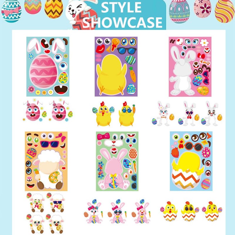 Easter Stickers for Kids, 24 Large Easter Stickers for Crafts,