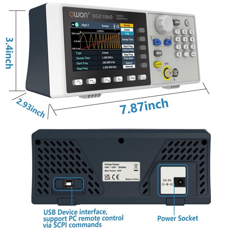 OWON Waveform Generator, 60MHz Bandwidth,300MSa/s Sampling Rate, 14 bits Vertical