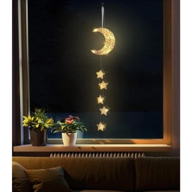 Hanging Light,Rattan Moon Star Fairy Lights Indoor Decorative Lights Window Light Easy Operated Star Lights for Children's Room Bedroom Party Ramadan Decoration with Timer Fuction,White - Color: Heart