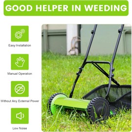 Push Lawn Sweeper, Adjustable Height Lawn Mower with 6-Gallon Collection Bag, Push Reel Lawn Mower with 5 Blades, Cutting Width 300mm/12inch